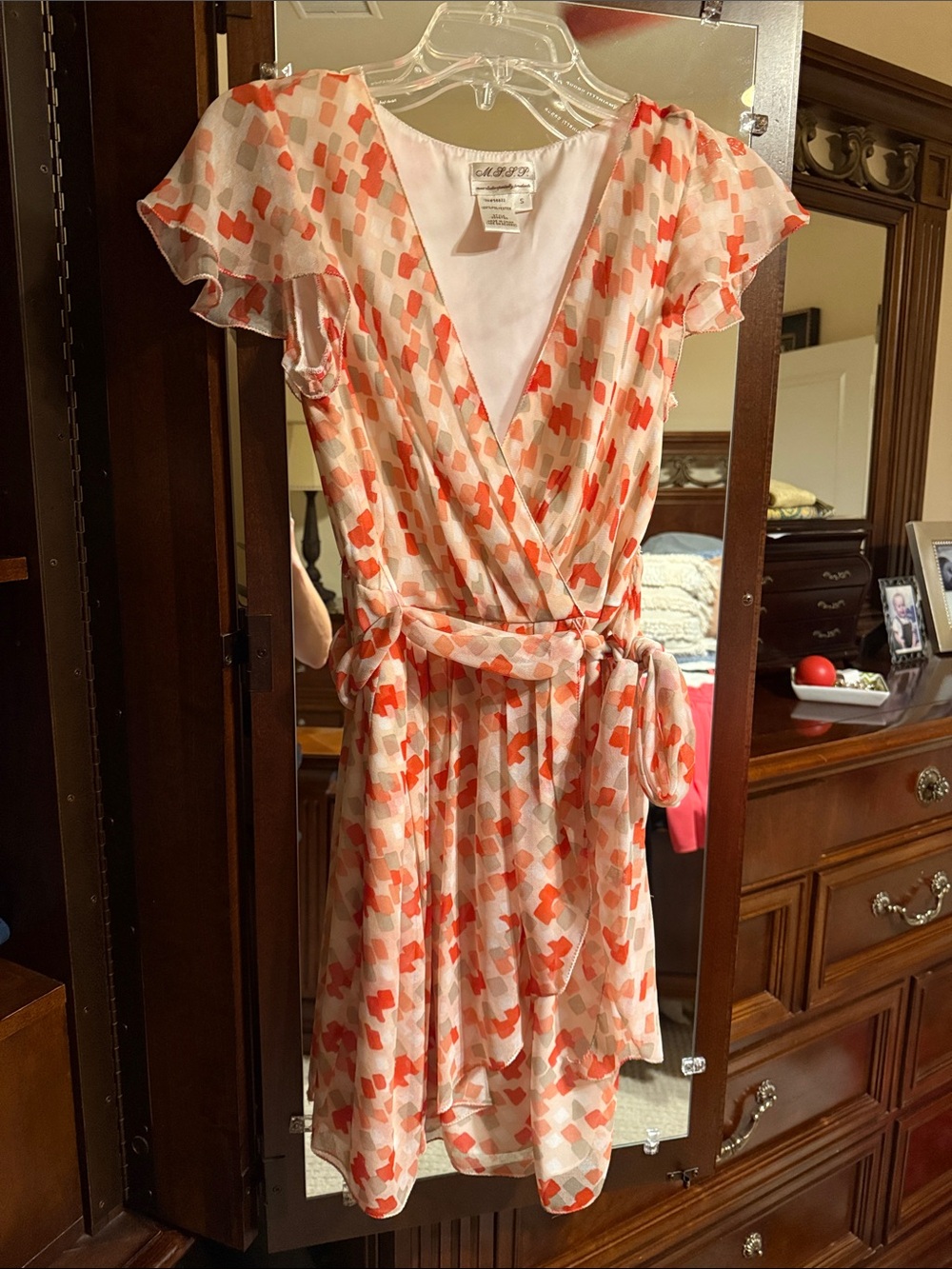 Women’s M.S.S.P Max Studio specialty products orange mini dress tie flowy sz S
